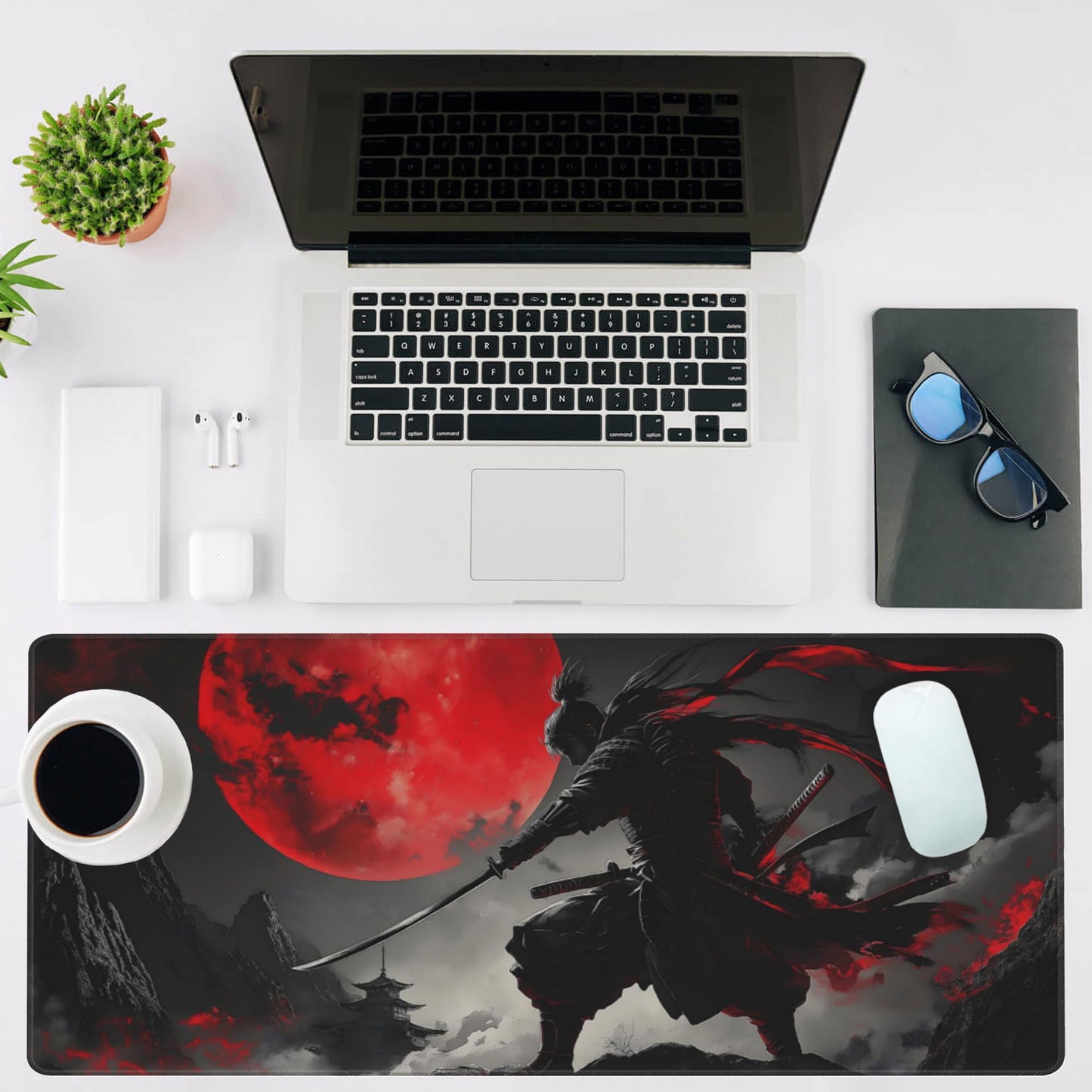 NIYLYNSYN Mouse Pad Large Anime Samurai Non-Slip Gaming Desk Mat with Stitched Edge Laptop Keyboard Desk Pad for Work Home Gaming (35.4 x 15.7 Inches)