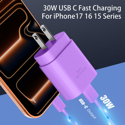 Phone 17 16 15 Charger Fast Charging,30W USB C Phone 17 16 15 Pro Max Charger Block &10FT Long Type C Cable Cord for i.Phone 17/17 Air/17 Pro/17 Pro Max/16/16 Plus/16 Pro Max/15/15 Pro Max,Purple
