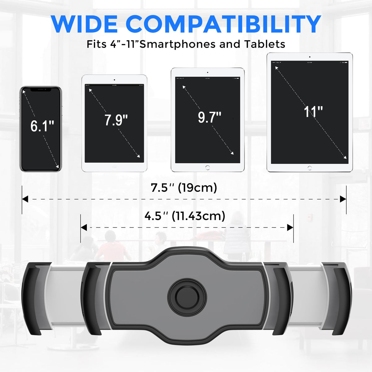 AboveTEK Tablet Stand Holder, Stylish Aluminum iPad Stands, Foldable 360° Swivel Table Stand Holder fits 4-11" Tablets/Smartphones for Kitchen Bedside Office POS Showroom Reception (Black)