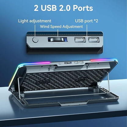 Upgarde Metal RGB Laptop Cooling Pad Gaming Laptop Cooler with 2 Large Fans, Adjustable Fan Speed, 7 Height Stand, 10 Modes Light with Memory Function for 10-17.3 Inch Laptops