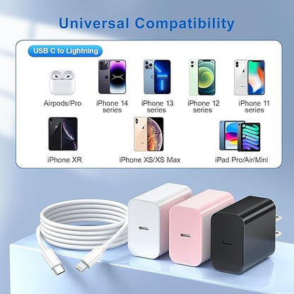 for iPhone 14 13 12 11 Fast Charger, [MFi Certified] 3 Pack 20W USB C Charger Block with 3FT&6FT&10FT USB C to ightning Fast Charging Cable Compatible with iPhone 14/13/12/11/Pro/Pro Max/Xs/Xr/X