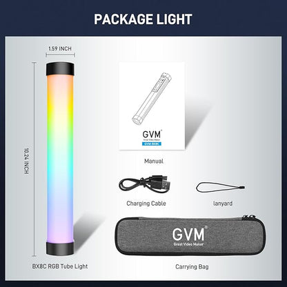 GVM RGB Tube Light with Spotlight, Magnetic Handheld Photography Light, Full-Color LED Stick Light 2000K-10000K CRI97+ Video Light with 3300mAh Built-in Battery, 6 Pixel Effects 12 Lighting Scenes
