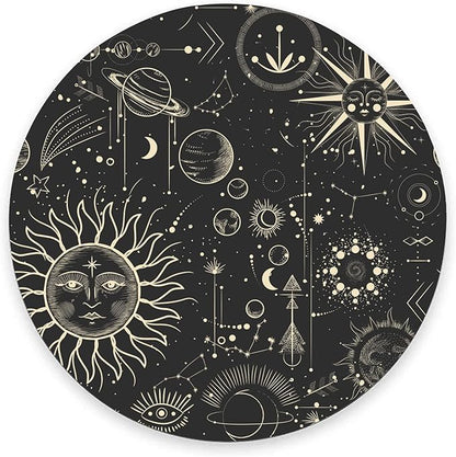 Round Mouse Pad, Celestial Pattern Sun and Moon Mouse Pad, Washable Gaming Mousepads with Lycra Cloth, Non-Slip Rubber Base Computer Small Mouse Pads for Wireless Mouse