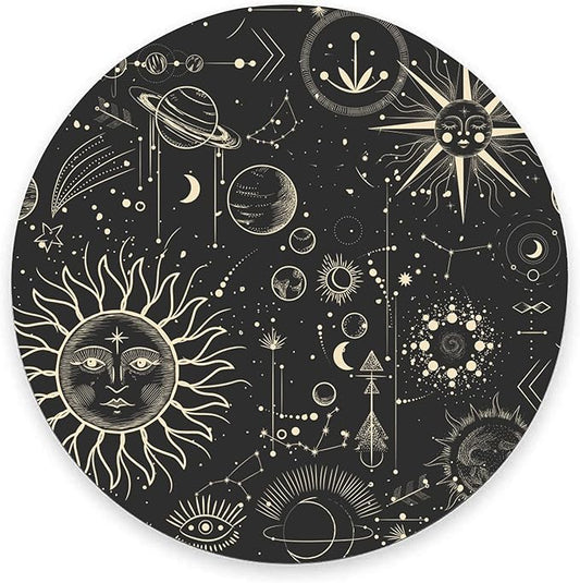 Round Mouse Pad, Celestial Pattern Sun and Moon Mouse Pad, Washable Gaming Mousepads with Lycra Cloth, Non-Slip Rubber Base Computer Small Mouse Pads for Wireless Mouse