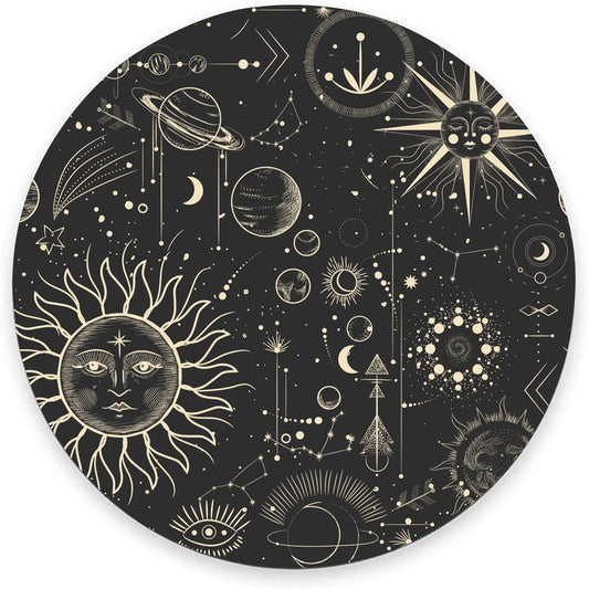 Armanza Round Mouse Pad, Celestial Pattern Sun and Moon Mouse Pad, Washable Gaming Mousepads with Lycra Cloth, Non-Slip Rubber Base Computer Small Mouse Pads for Wireless Mouse