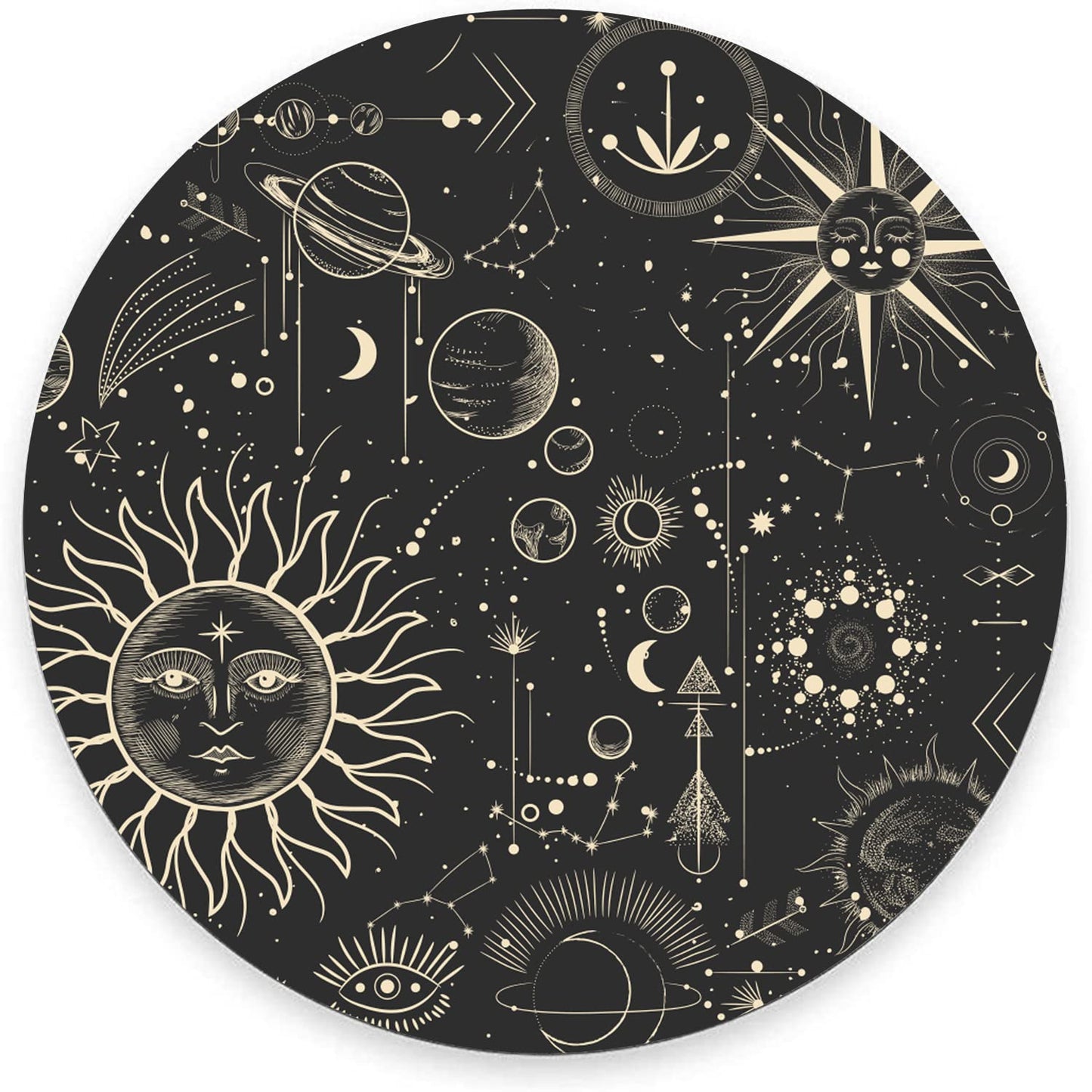 Armanza Round Mouse Pad, Celestial Pattern Sun and Moon Mouse Pad, Washable Gaming Mousepads with Lycra Cloth, Non-Slip Rubber Base Computer Small Mouse Pads for Wireless Mouse
