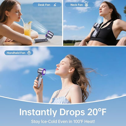 Handheld Portable Fan with Ice Cooler: 100-Speed 5500mAh Rechargeable Handheld Fan, 12H Time Hand Cooling Personal Fans with 20000 RPM Air Turbo Tech for Travel Outdoor (Purple)