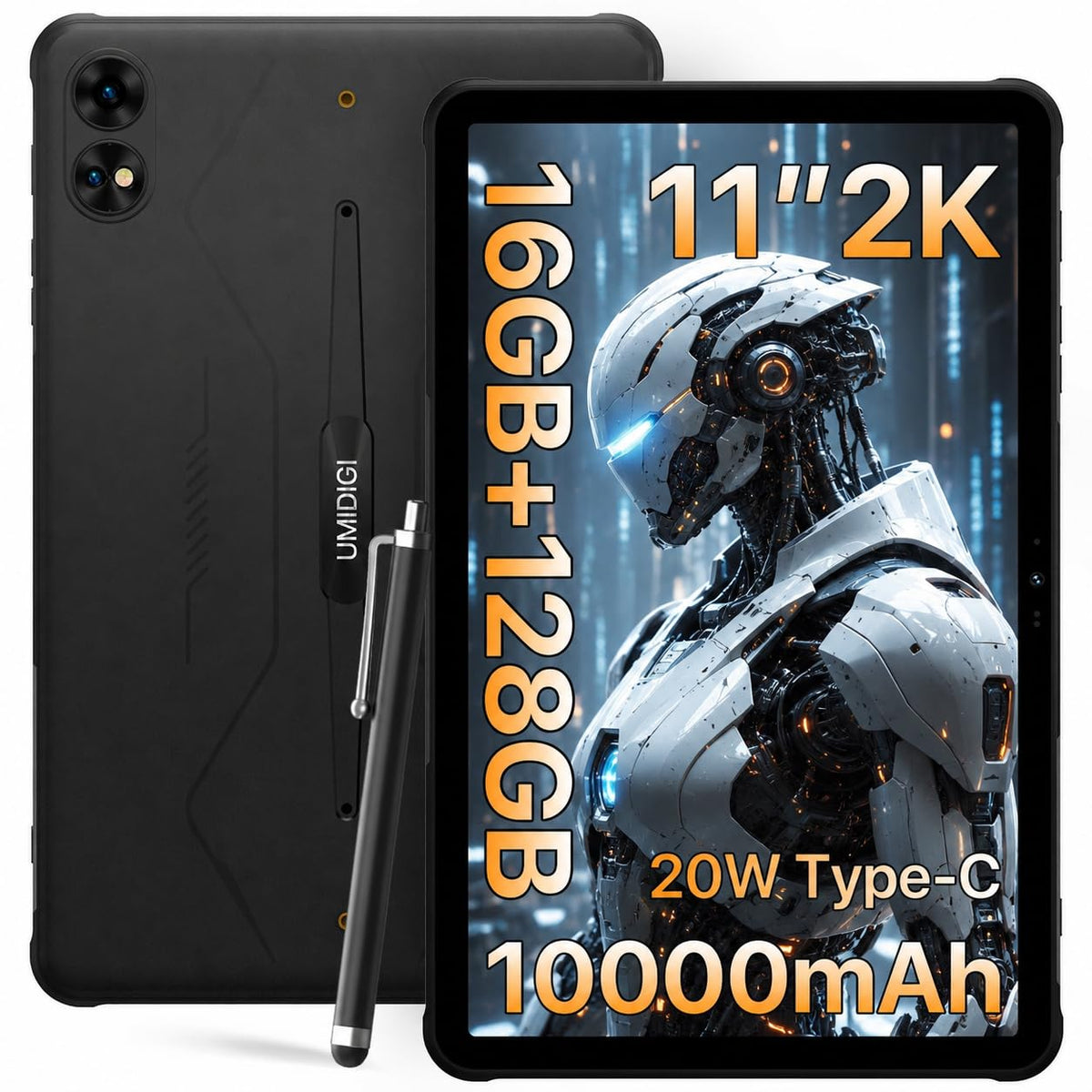 UMIDIGI 2K 11inch Rugged Tablet Android,Active T1 Octa-core 16GB RAM+128GB ROM,10000mAh,16+16+8MP Camera Waterproof Tablet with SIM Card Slot Unlocked/Stylus Pen/4G LTE/WiFi-5/BT 5.0/GPS,Warranty