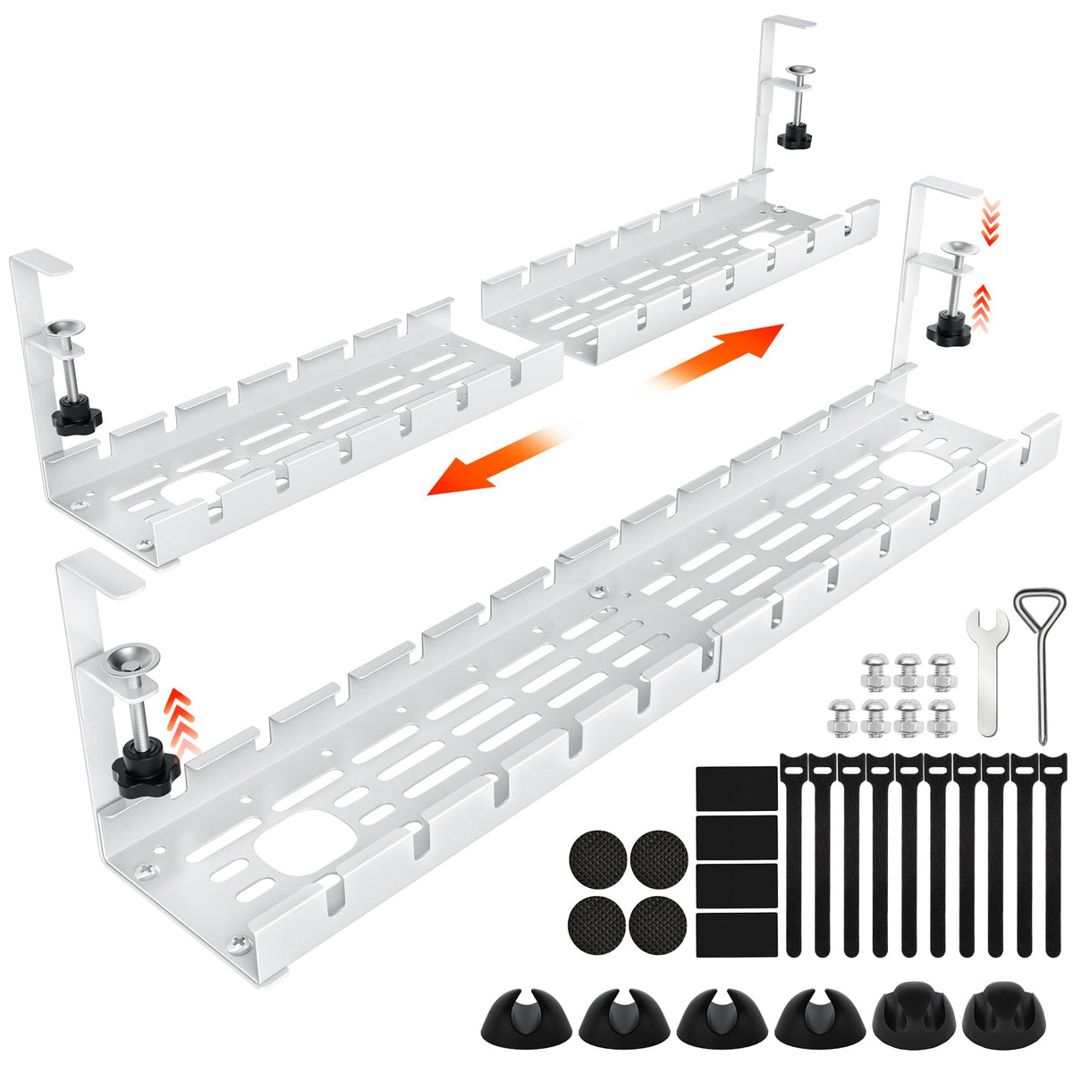 Shikha 2 Pack Cable Management Under Desk, 15.7"-31" Retractable Cable Management Tray, No Drilling Cord Organizer with Clamp for Desk, Under Table Wire Management Tray for Home Office