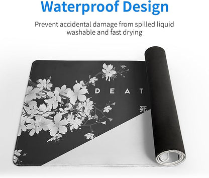 Black and White Mouse Pad 31.5 X 11.8 Inch Japanese Cherry Blossom Extended Large Mouse Mat Non-Slip Rubber Mousepad Stitched Edges Keyboard Mouse Mat Desk Pad for Office Home Game