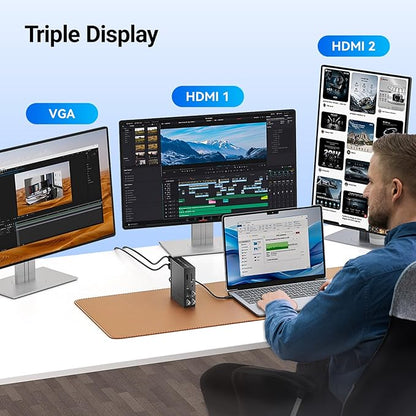 ACASIS USB C Docking Station Dual Monitor,16-in-1 Laptpop Docking Station with 2* HDMI,VGA,2.5G Ethernet,SD/TF,10Gbps USB-C 3.1,3.5mm Audio,PD100W,USBC Hub for MacBook/Dell/Lenovo/HP/ThinkPad (Black)