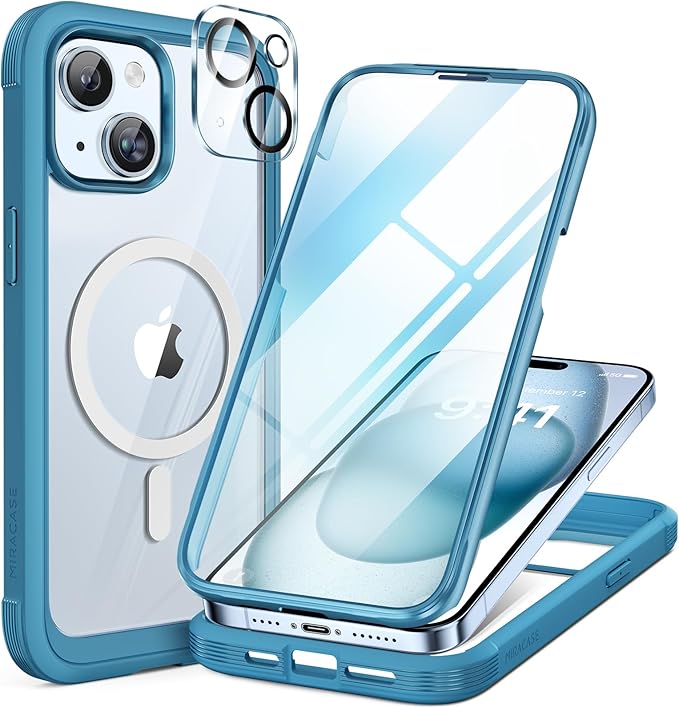 Miracase for iPhone 16 Case 6.1'', [Bubble Free] Full-Body Bumper Phone case with Built-in Full Glass Screen &Camera Control,No Gap,Compatible with MagSafe,Drop Proof 16 Cover