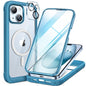 Miracase Glass Series for iPhone 15 Case [Compatible with MagSafe] Full-Body Magnetic Case with Built-in 9H Tempered Glass Anti-Fingerprint Screen Protector + Camera Lens Protector, Pink and Clear