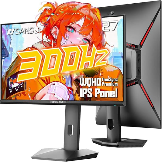 SANSUI Gaming Monitor 27 inch 1440p 200Hz 180Hz, WQHD Fast IPS 1ms Computer Monitor, FreeSync Premium | Brightness 400Nits | 130% sRGB | 10Bits | HDR | ErgoStand | VESA Mount | 2×DP 1.2 & 2×HDMI