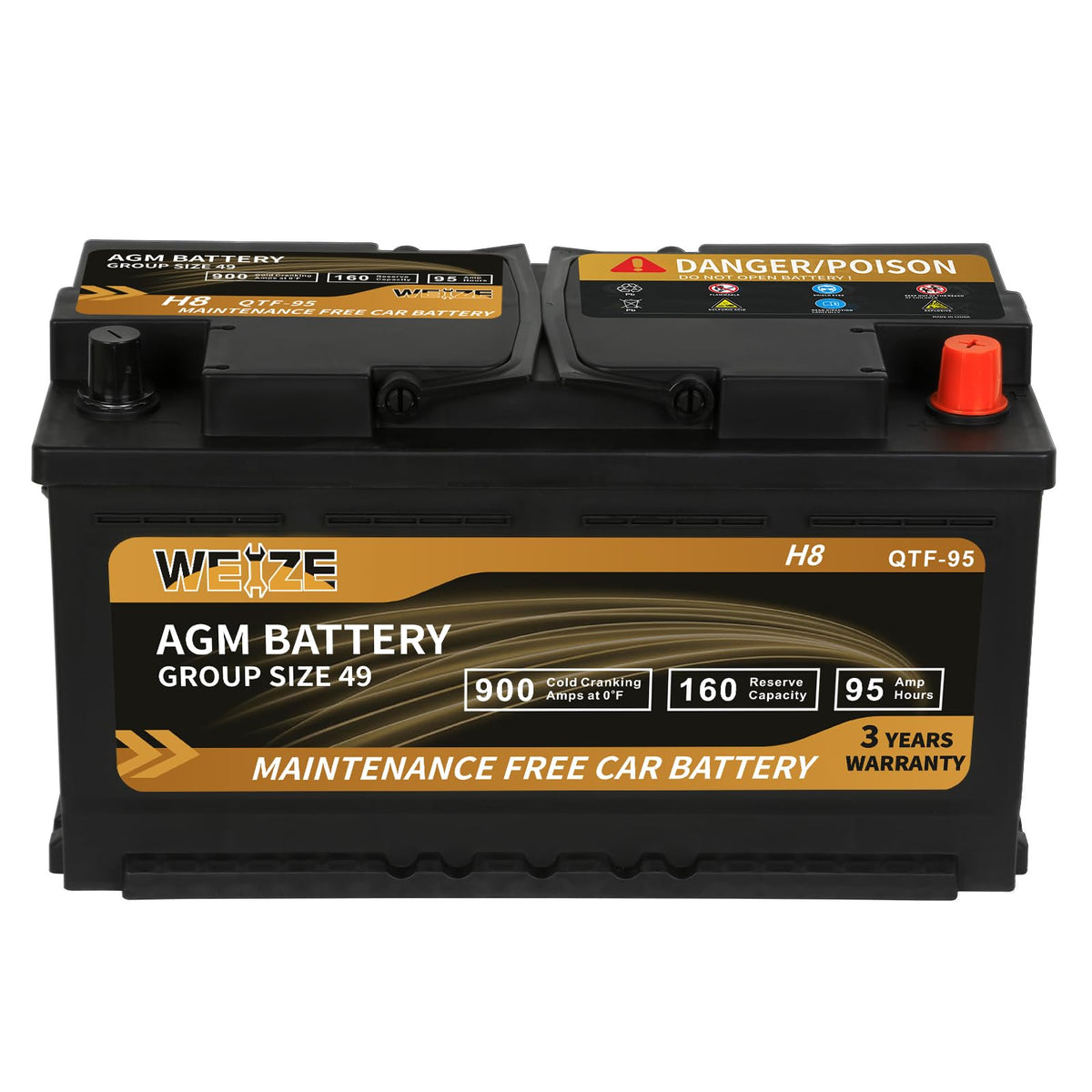 Weize Platinum AGM Battery BCI Group 47-12v 60ah H5 Size 47 Automotive Battery, 100RC, 680CCA, 36 Months Warranty, Dimensions 9.52" L x 6.89" W x 7.48" H