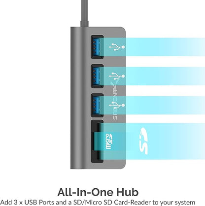 SABRENT USB-C 3.0 Hub, 5-in-1 USB SD Card Reader, SD & TF Dual Slot + 3 USB 3.0 Hub Portable Compatible with MacBook, Mac Pro/Mini, iMac, XPS, Surface Pro, Windows, Thunderbolt (HB-U3CR)
