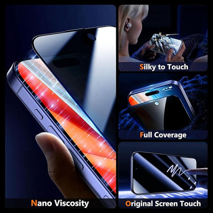 UniqueMe for iPhone 16 / iPhone 15 Privacy Screen Protector - [Military Grade Shatterproof & 9H+ Hardness] Screen Protector 16/15 Tempered Glass Full Coverage Protection, Easy to install, 2 Packs