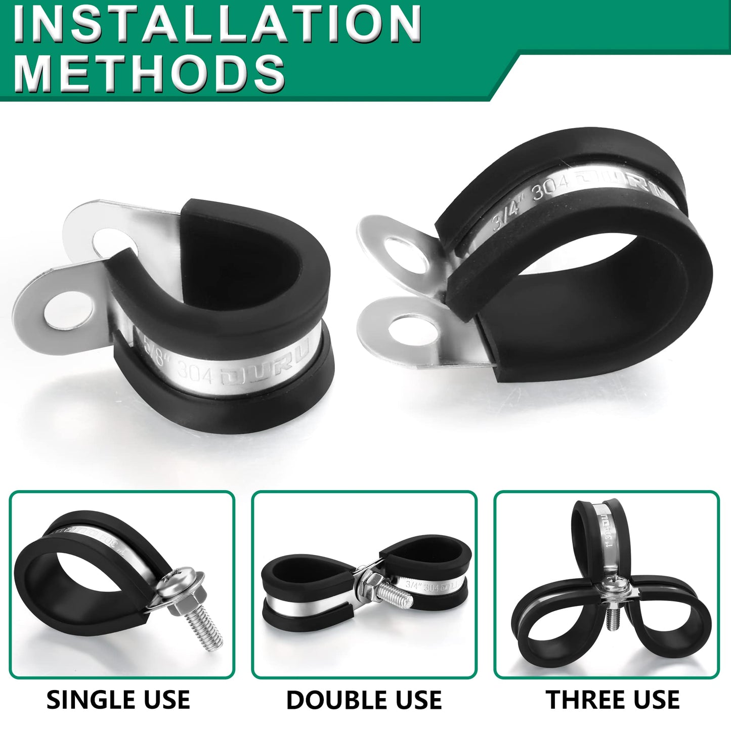 OURU 3/16 Inch Cable Clamps, Rubber Coated Insulated Clamps, 30pcs, 5mm