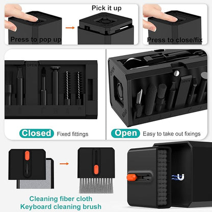 VICHYIE Keyboard Cleaning Kit with Brush, Computer Laptop Cleaner Kit, Phone Cleaning Tool, Multi-Function Cleaner Kit for Earbuds, Cellphones, PC, Screens, Camera Lens, Electronics Devices (Black)