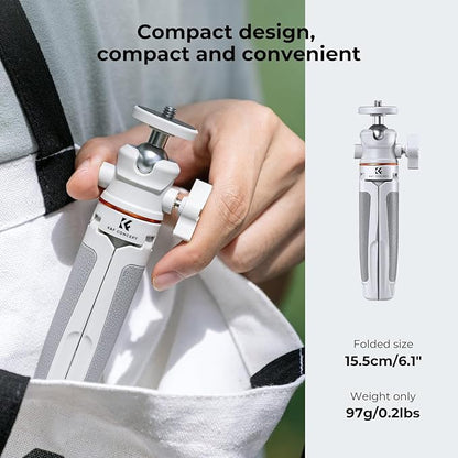 K&F Concept Selfie Stick Tripod, 360 Degree Rotation Mini Phone Stand with Ball Head and Cold Shoe Mount, Cellphone Holder with Wireless Remote for Smartphone White