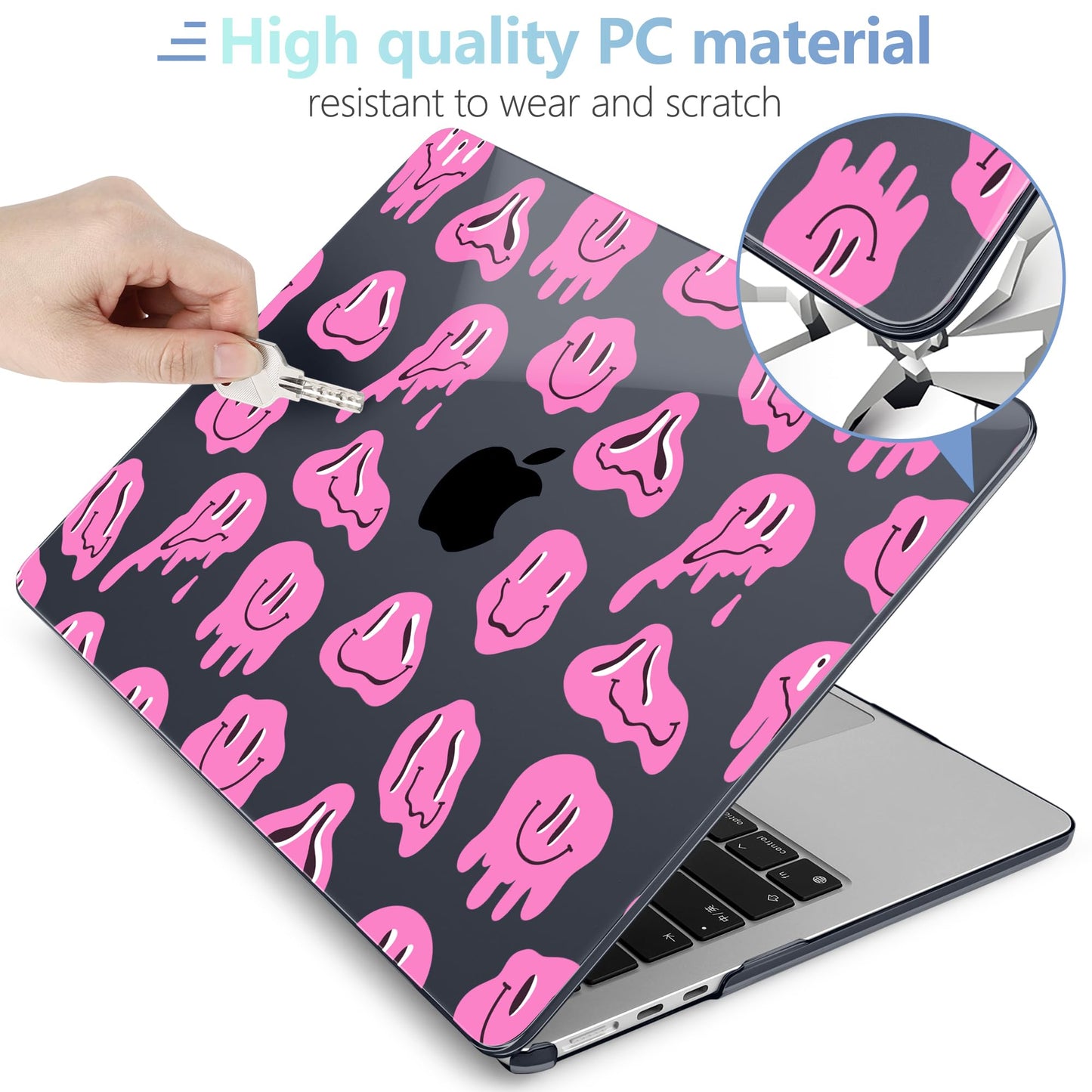 MEEgoodo Case for M5/M4/M3/M2 MacBook Air 13.6 inch 2026 2025 2024 2022, Fit Model A3449/A3240/A3113/A2681, Case Compatible with MacBook Air 13 inch, Pink Groovy Emoji