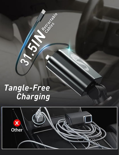Retractable Car Charger USB C Fast Charging 120W, Car Accessories Cigarette Lighter Adapter Car Charger iPhone16 15 14 13 12 11 Car Essentials Gift for Travelers, Men, Women