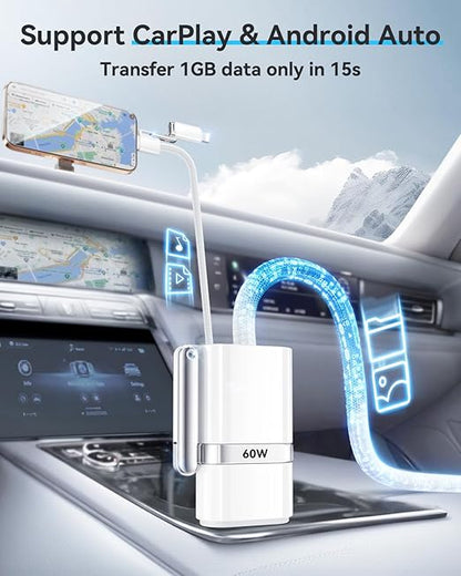 SHEZI 4-in-1 USB C Cable Compatible With Lightning Cable 60W Fast Charging & Data Transfer, Support to CarPlay & Android Auto, 5FT Travel Multi Cord Charger Combo for iPhone/iPad/Samsung/MacBook Cable