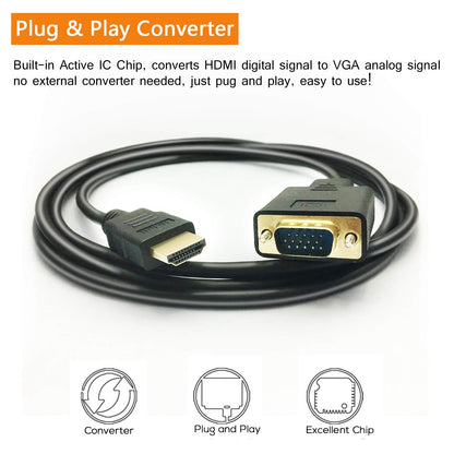 PeoTRIOL HDMI to VGA Cable, 1080P HDMI Male to VGA Male M/M Video Converter Cord VGA Adapter Compatible w/HDMI Desktop, Laptop, DVD to 15 Pin D-SUB VGA HDTV Monitor Projector - 6Feet