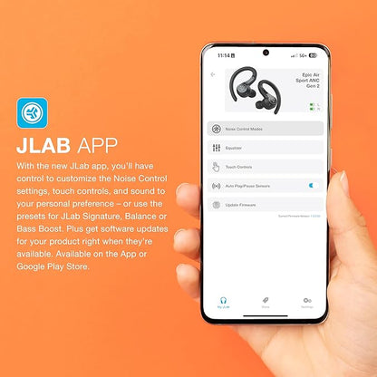 JLab Epic Air Sport ANC Gen 2 True Wireless Bluetooth Earbuds, Headphones for Working Out, IP66 Sweatproof, 15-Hour Battery Life +55-Hour Charging Case, Music Controls, 3 EQ Sound Settings