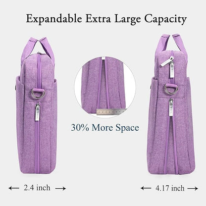 Voova Laptop Bag Case 17 17.3 Inch Computer Sleeve Messenger Bag with Shoulder Strap Expandable Waterproof Large Capacity Business Briefcase for Work Travel Fit 17-18” Laptop, Men Women, Lavender