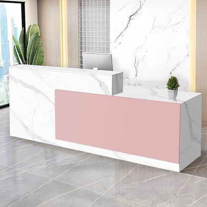 Reception Desk with Counter Modern Checkout Counter with Lockable Drawer Keyboard Tray Receptionist Desk for Office Salon Reception Table P Right 79inch/200cm
