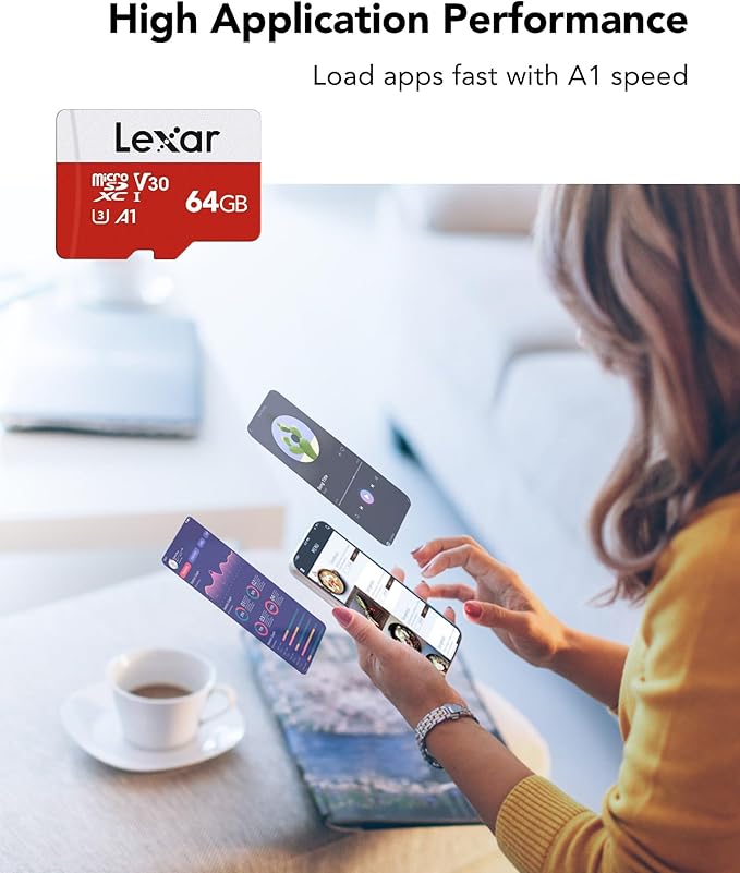 Lexar E-Series 64GB Micro SD Card 5 Pack, microSDXC UHS-I Flash Memory Card with Adapter, 100MB/s, C10, U3, A1, V30, Full HD, 4K UHD, High Speed TF Card