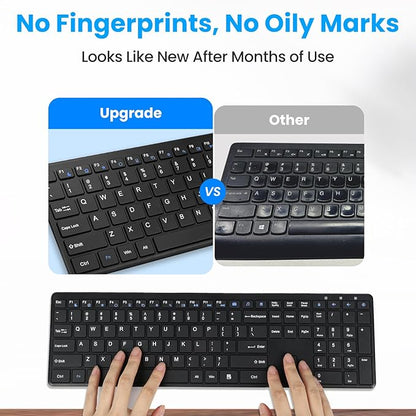 Wireless Keyboard-2.4G Ultra Slim Quiet Full Size Matte USB PC Computer Keyboard,19 Multimedia Keys,Number Pad,Plug&Play,Lag-Free Ergo,Long Battery life for Desktop,Laptop,Smart TV,MAC,Windows,QWERTY