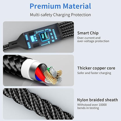 Multi USB C Cable [2 Pack, 4FT], 3 in 1 Charging Cable for Multiple Devices, Braided Charging Cords Phone Charger Cable with Type-C, Micro USB, IP Port for iPhone16/15/14/Android Phones and More