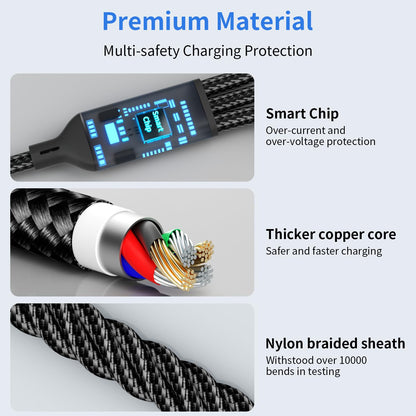 Travel Essentials,Dual Type-C 3 in 1 Multi Charging Cable, 4 FT Universal Charging Cables for All Devices, 2 USB-C/IP/Micro USB Port, Compatible with iPhone 17 16/15 Series/Phone/Tablet, Black