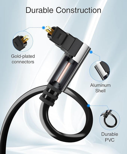 BlueRigger Optical Audio Toslink Cable - 3FT (90 Degrees Optical Cable for Soundbar, 360 Degree Rotatable Right Angle, S/PDIF Digital Toslink) - Fiber Optic Compatible with HDTV, Game Console, DVR