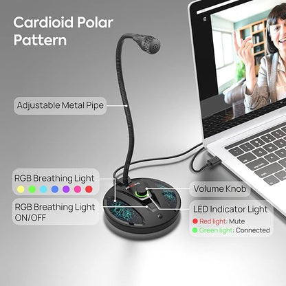 JOUNIVO USB Recording Microphone, Computer PC Podcast Condenser Cardioid Mic with Mute Button & LED Indicator for Laptop, Mac, PS4 - Vocal, Podcasting, Skype, YouTube, Streaming (JV603PRO)