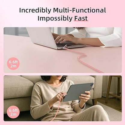 MFish 4-in-1 USB C Charging Cable, 6.6Ft Type C to Type C Cable, 240W Fast Charger for iPhone 16/15/14 Pro Plus Pro Max, for iPad MacBook Pro/Air, Laptops - Multi Charging Cable with USB-A