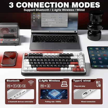 YUNZII B75 PRO Wireless Mechanical Keyboard,75% Layout with Knob,Hot Swap Gasket Custom Structure,Creamy Pre-lubed Switches,RGB Backlit,Bluetooth/Type-C/2.4G for Win/Mac(Cocoa Cream V2 Switch,Black)
