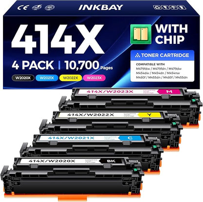 414X Toner Cartridges Set 4-Pack High Yield with Chip Replacement for HP 414X 414A Toner Compatible with HP Color Laserjet M455dn MFP M480f M454dn M454dw MFP M479fdn M479fdw Printer