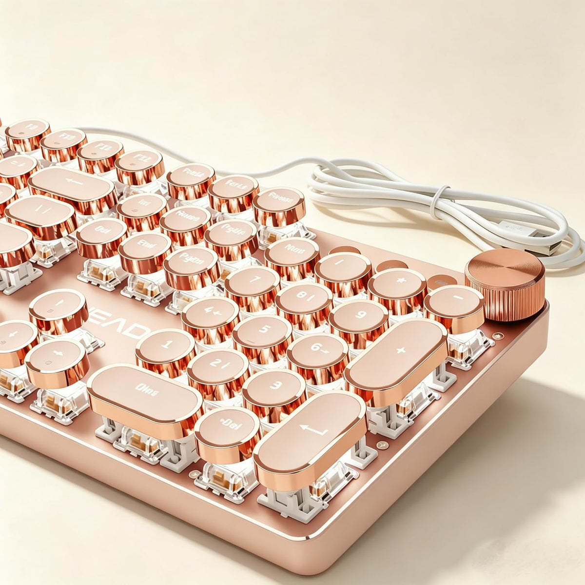 Wired Typewriter Mechanical Keyboard, Retro Punk Keyboard with Media Knob