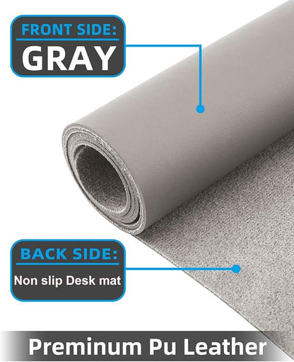 Small Leather Desk Mat, Mouse Pad, Laptop Mat, Non-Slip PU Leather Blotter, Waterproof Writing Pad for Office/Home (23.6"x13.8", Light Grey)