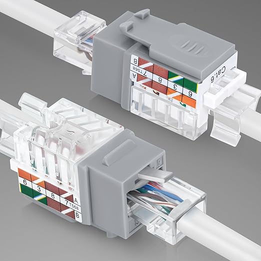 Everest 45° Angled RJ45 Cat6A Keystone Jacks 50-Pack in Gray - Slim Profile Female RJ45 Connectors - Cat 6A Keystone Jack - Compatible with 45° Angled Speed Termination Tool - 45Term (B0BL3GS7ZY)