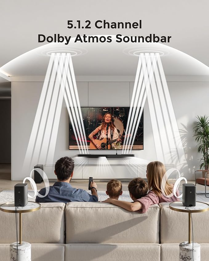 ULTIMEA 5.1.2ch Sound Bar with Dolby Atmos, Surround Sound System for TV with 2 Surround Speakers, Sound Bar for Smart TV, Soundbar with Subwoofer for Home Theater, BT 5.4, HDMI eARC, Skywave F40