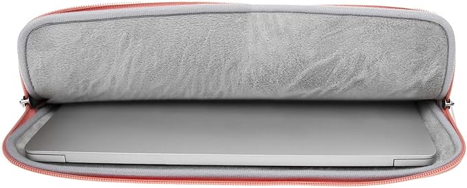 RAINYEAR 16 Inch Laptop Sleeve PU Suede Leather Case Protective Padded Zipper Cover Water Resistant Carrying Bag Compatible with 16" MacBook Pro/Max A2780 A2991 A3403 A3186 A2141 A2485 (Coral)