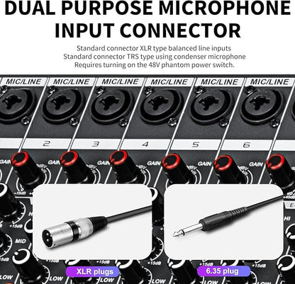 Depusheng MX12 12 Channel Sound Mixer Audio Mixing Console 48V 256DSP Professional USB PC Play Record Podcast Live Broadcast (US MX12)