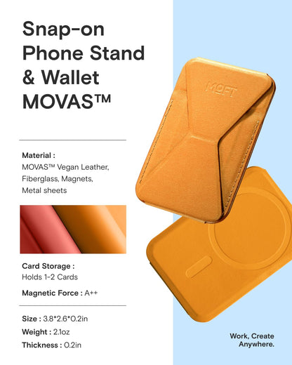 MOFT Magnetic Wallet Stand Compatible with iPhone 17/16/15/14/13/12 Series, Angle Adjustment & Magsafe Compatible MOVAS Phone Stand,Orange