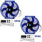 2PCS 10 inch Slim Fan Push Pull Electric Radiator Cooling 12V 80W Mount Universal Kit Blue