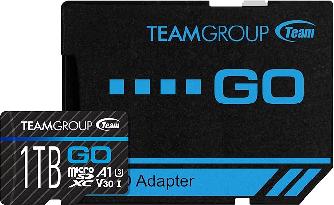 TEAMGROUP GO Card 1TB Micro SDXC UHS-I U3 V30 4K, R/W up to 100/90 MB/s for GoPro &Action Cameras High Speed Flash Memory Card w/Adapter for Outdoor, Sports, 4K Shooting, GoPro &Insta360 TGUSDX1TU303