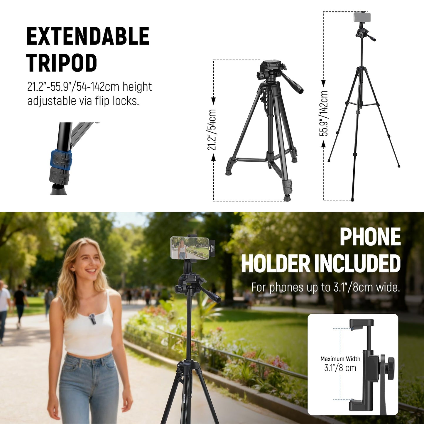 NEEWER Basics PA056 Vlogging Kit for iPhone Android Phone for YouTube TikTok Streaming Filmmaking Video Recording, Tripod + Microphone + LED Fill Light, Youtuber Starter Content Creator Essentials